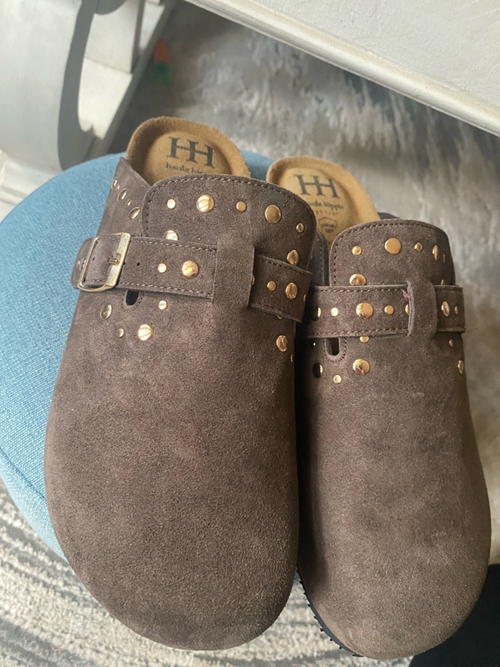 Haute Hippie Brown Suede Studded Slip-On Mules - Picture 4 of 6